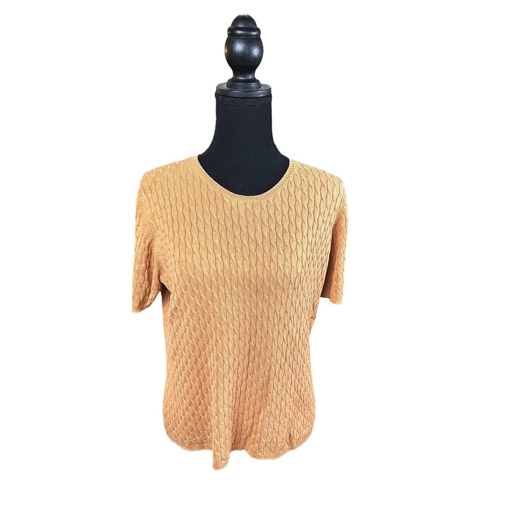 Belford for Neiman Marcus tan Ribbed Short Sleeve silk‎ blend sweater women's XL